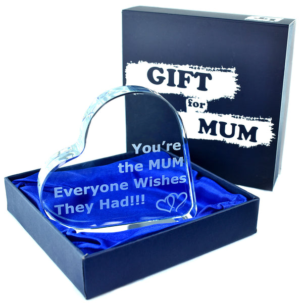 Engraved glass heart for mum with gift box