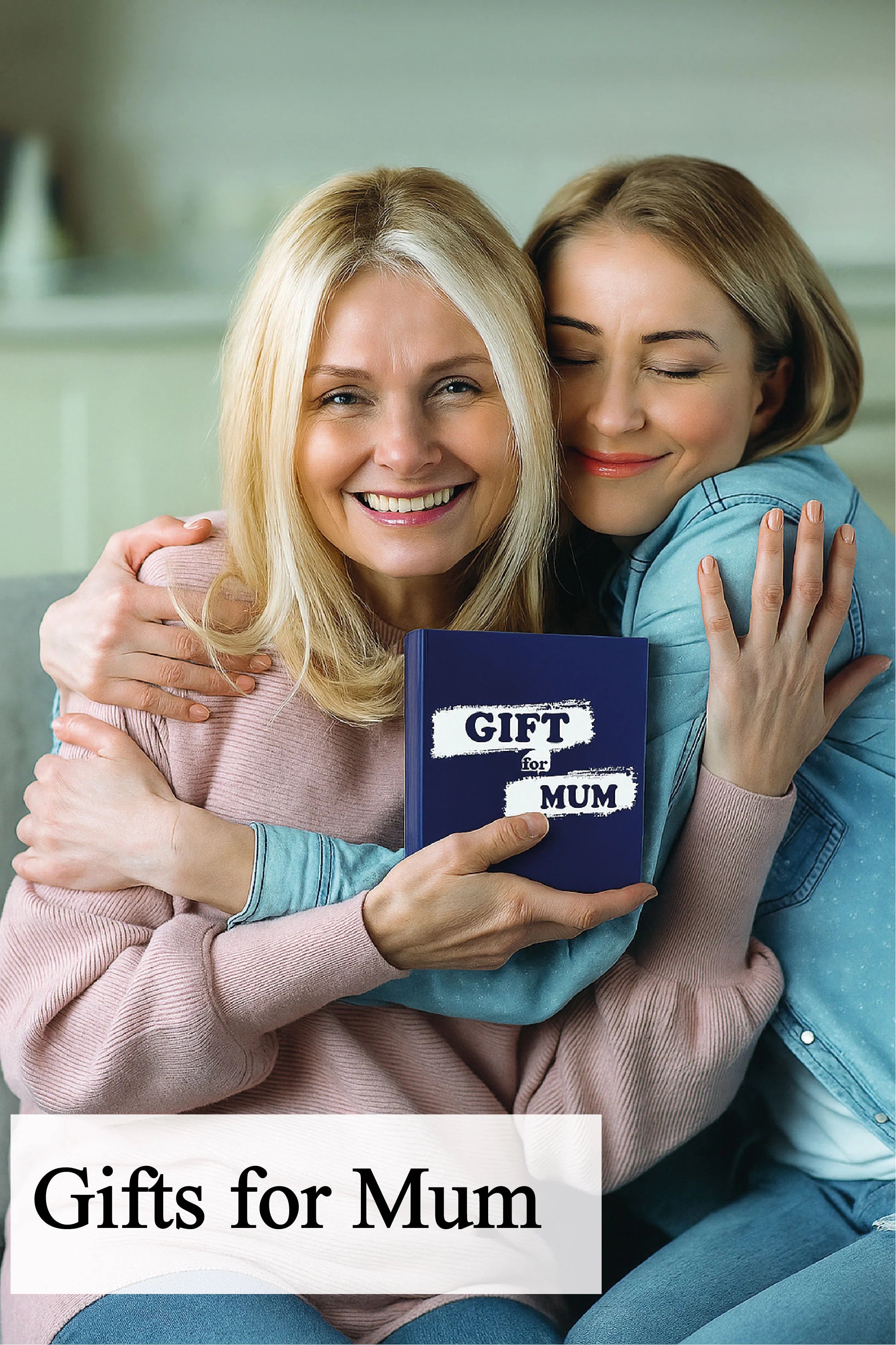 mum and daughter happy together holding a gift