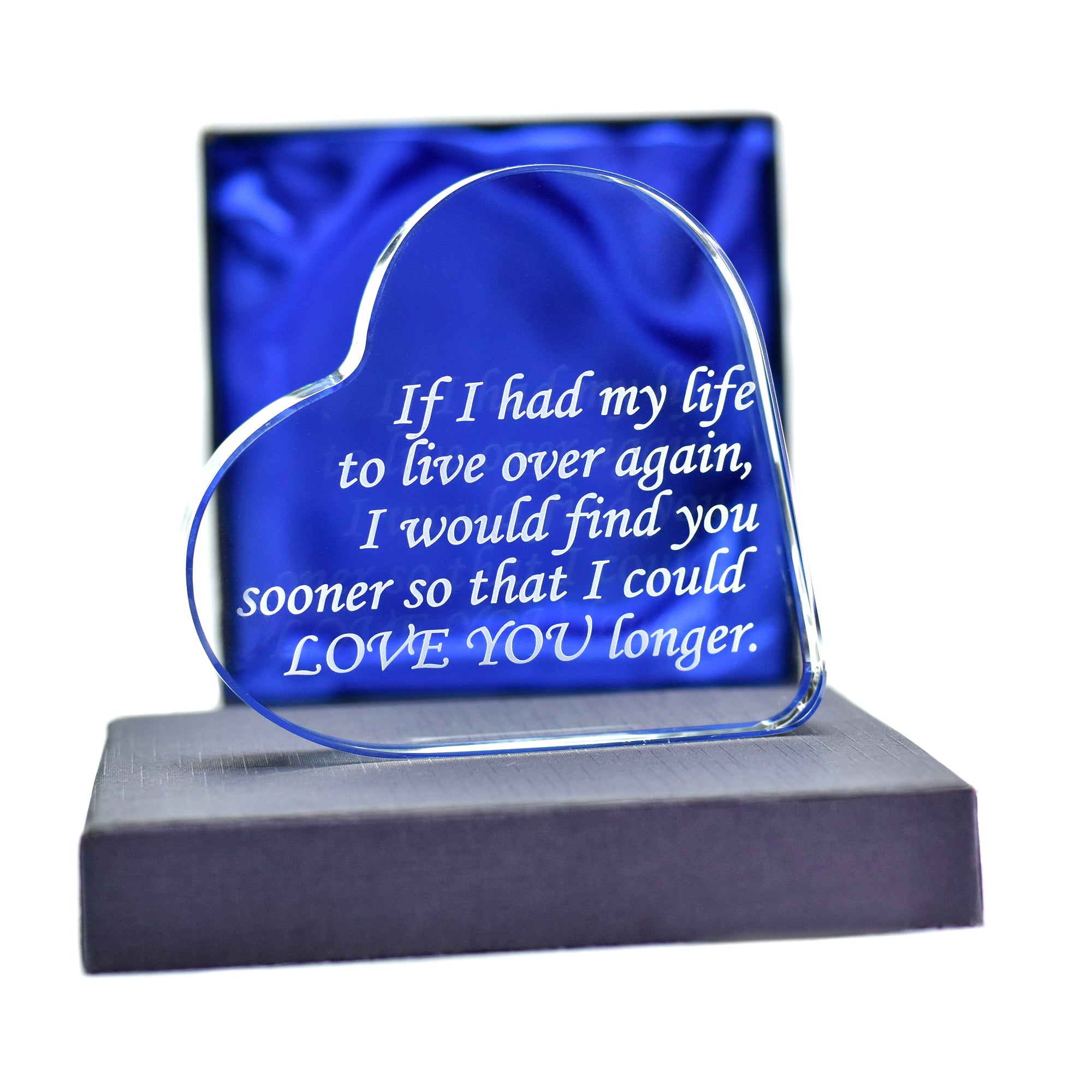 Engraved glass heart gift for partner