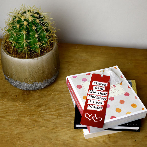 Romantic bookmark and books on a shelf